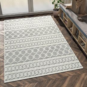 5x7 Area Rugs for Living Room Woven High-Low Textured Washable Rug Neutral Moroccan Boho Rug Indoor Carpet Ideal for Bedroom Dorm Playroom Dining Office