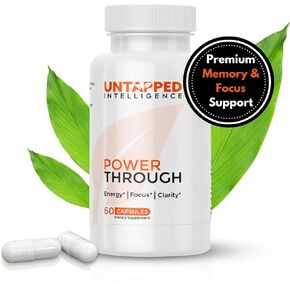 Power Through - Nootropics Brain Supplement for Memory and Focus with L-Theanine, Bacopa Monnieri, Rhodiola Rosea, B12, Energy Pills, Mood Support & Best Brain Supplements for Memory Focus