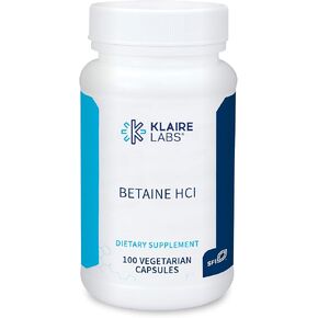 Klaire Labs Betaine HCl 648mg - Hypoallergenic Betaine Supplement to Support Digestion & Nutrient Absorption - Gluten-Free, Corn-Free (100 Capsules)