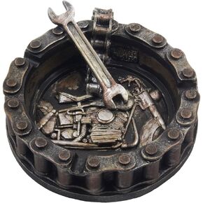 Decorative Motorcycle Chain Ashtray Novelty Cool Ashtray with Wrench and Bike Motif Great for a Biker Bar & Harley Mechanics Shop Smoking Room Decor As Unique for Men or Smokers