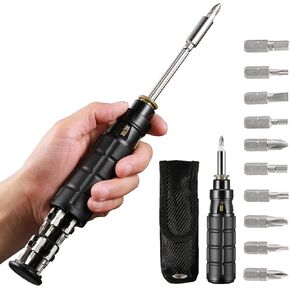 10-in-1 Multi Screwdriver, Multi-Bit Magnetic Ratcheting Screwdriver with Phillips/Slotted/Torx/Hex Bits and 1/4-Inch Nut Driver, All in One Multihead Screwdriver with Belt Pouch