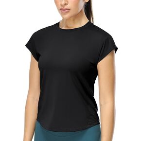 icyzone Women's Crewneck Workout T Shirts Quick Dry Athletic Cap Sleeve Fitness Gym Running Yoga Tee Tops