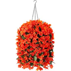 Artificial Fake Outdoor Hanging Flower Plant Baskets for Outside Decoration, Faux Silk Fall Flowers UV Resistant Look Real Bougainvillea Trailing Vines for Porch Patio Balcony Yard, Hotpink