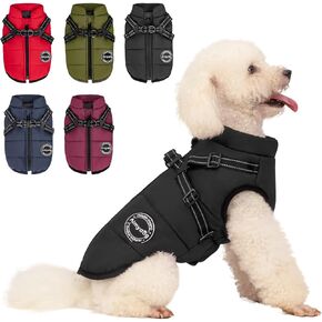 Warm Dog Winter Coat, Fashion Sports Dog Cold Weather Jacket with Built-in Harness, Reflective & Adjustable Comfortable Pet Vest, Waterproof Windproof Dog Apparel for Small Dogs (Green) in Kuwait