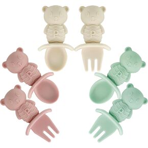 PandaEar 6 Pack Baby Led Weaning Spoons Forks 6+ Months | Silicone Baby Spoons and Fork Self Feeding Utensils, Toddler Infant Anti-Choke Feeding Utensils, Bear Shape -Light Tan/Walnut in Saudi Arabia