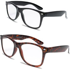 V.W.E. 2 Pairs Deluxe Reading Glasses - Comfortable Stylish Simple Readers Magnification (1 tortoise 1 black, 2.25 x)
