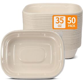 Celel 50 Pack 35 oz Large Paper Bowls with Lids for Nacho, Salads, Pasta, Disposable Meal Prep Containers Paper Take Out Food Containers with Lids (50 Bowls 50 Lids)