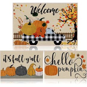 Timgle 3 Pcs Fall Door Mats Welcome Fall Door Rug Thanksgiving Farmhouse Front Door Entrance Mat Harvest Rustic Door Rug Nonslip Decorative Yard Floor Mat for Indoor Outdoor 16 x 24 Inch