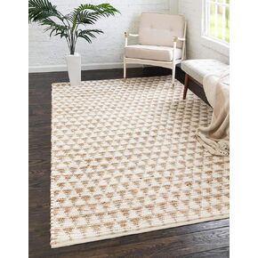 Unique Loom Chindi Jute Collection Area Rug (7' 1" x 10' Rectangle, White/ Natural)