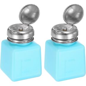 HARFINGTON 2pcs Solvent Alcohol Dispenser 200ml(6.8oz) Press Type ESD Safe Anti-Splash Liquid Dispenser Pump with Sealing Stainless Steel Lid for Acetone Cleanser, Polish Remover, Blue