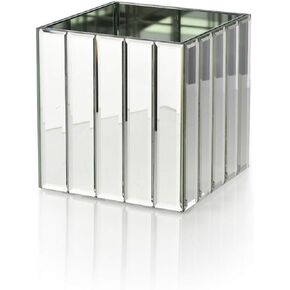 Serene Spaces Living Gatsby Mirror Strip Cube Vase – Art Deco Inspired Glass Vase with Mirror Finish for Weddings, Events, Parties, Floral Centerpieces, Measures 5.75" Cube