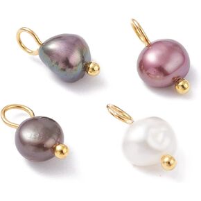 Crafans 80Pcs Natural Freshwater Pearl Charms with Brass Loops Cultured Freshwater Oval Pearl Beads White Baroque Pearl Pendants Summer Charms for Jewelry Making