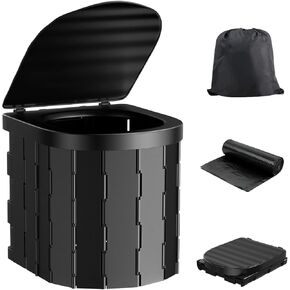 Portable Toilet for Camping, Folding with Lid, Waterproof Porta Potty Car Bucket Adults, Travel Camping Hiking Boat Trips Beach