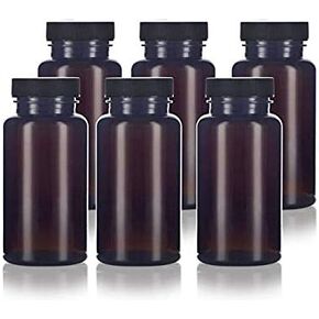 JUVITUS 5 oz Amber Plastic PET Packer Bottle with Black Ribbed Lid (6 pack)