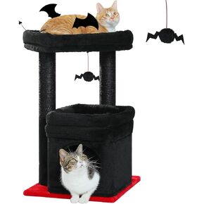 PEQUTLI 4-in-1 Cactus Cat Tree, 33 Inches, for Indoor Cats with Large Cat Condo, Cat Scratching Post, Deep Hammock & Cozy Perch, Green