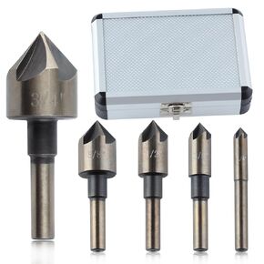 5PCS Countersink Drill Bit Set M35 Cobalt Countersunk Bits Sharp and Durable Countersink Bits for Metal Wood and Plastic 82 Degree 5 Flute with Storage Case