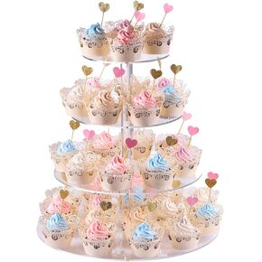 Cupcake Stand, 4-Tier Round Acrylic Cupcake Display Stand Dessert Tower Pastry Stand for Wedding Birthday Theme Party- 15.7 Inches (Transparent)