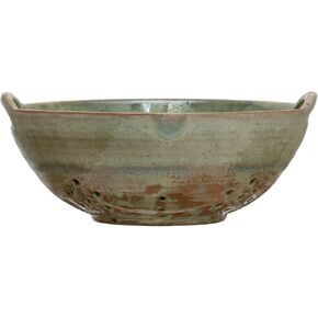 Creative Co-Op Stoneware Berry Bowl with Handles, Aqua Reactive Glaze Serveware, 8"L x 8"W x 3"H, Multicolor