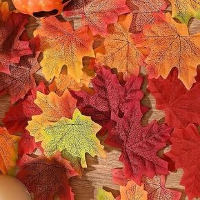300 Pieces Artificial Autumn Leaves for Crafts Maple Leaves Mixed Fall Colored Leaf Fake Fall Leaves for Crafts for Weddings,Events, Art Scrapbooking and Thanksgiving Day Decorations