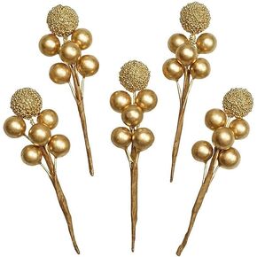 AKOAK 16 Pcs Artificial Gold Christmas Glitter Berry Stems, Christmas Holly Berries, Pick The Stems of Fake Winter Christmas Berries to Decorate DIY Wreaths and Holiday Wreath Decorations