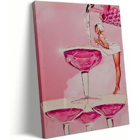 Pink Vintage Bar Cart Canvas Poster-Alcohol Cheers Poster-Champagne Glass Printable Wall Art-Preppy Girly funky decor Poster Wall Decor-Bar Cart Signs Bar Cart Accessories 16x24in Unframed poster