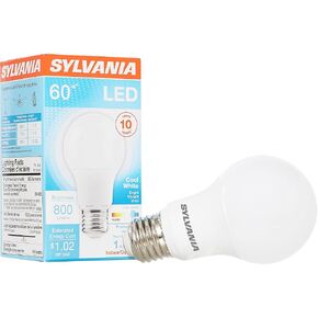 SYLVANIA LED Light Bulb, 60W Equivalent A19, Efficient 8.5W, Medium Base, Frosted Finish, 800 Lumens, Cool White - 1 Pack (74321)