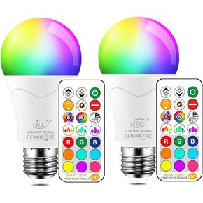 ILC LED Light Bulb 85W Equivalent, 5700K Daylight White Color Changing Light Bulbs with Remote Control RGB 6 Modes, Timing, Sync, Dimmable E26 Screw Base (2 Pack)