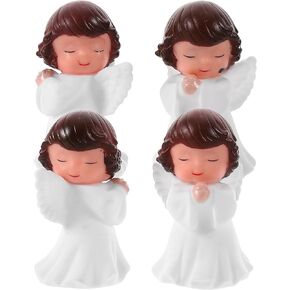 Ciieeo 4 Pcs Angel Figurines Cake Toppers Praying Angel Statue Angel Garden Sculpture Desktop Ornament for Birthday Wedding Cake Decoration