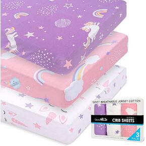 GROW WILD Crib Sheets for Girl | Soft & Stretchy Jersey Fitted Crib Sheet 3 Pack | Pink Grey Baby Crib Sheets Girl | Crib Mattress Sheet for Baby Girl Nursery or Toddler Bed Sheets