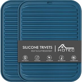 HOTEC Silicone Trivets for Hot pots and Pans, Heat Resistant for Kitchen Counter Dish Drying Mat, Set of 2 Dark Grey