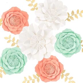 3D Paper Flower Decorations, Giant Paper Flowers, Handcrafted Paper Flowers (Ivory, Burgundy Set of 6) for Wedding Decor, Bridal Shower, Birthday Party, Nursery Wall Decor