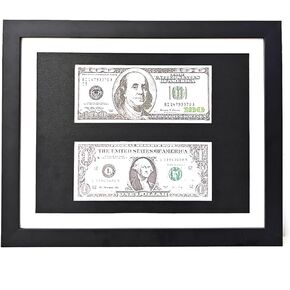 Dollar Bill Frame display for wall,Dollar Bill Frame display,First Dollar Frame,Dollar Frame,Dollar Bill Display Frame, with Black Mat,HD Glass,Desktop Easel Stand/Wall Mount,Triangular hook.