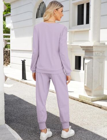 JUSTFASHIONNOW طقم ملابس مكون من قطعتين للسيدات، طقم بدلة رياضية بأكمام منتفخة وبلوزات وسراويل للنساء مع جيوب in Kuwait