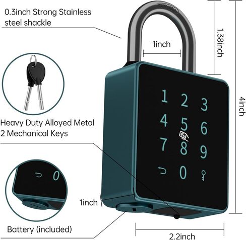 Smart Padlock with Touchscreen Keypad, Laxre Bluetooth Connectivity, Keyless Entry, Water Resistant, APP Controlled,7.5mm Stainless Steel Beam, 1 Year Battery Life in Kuwait