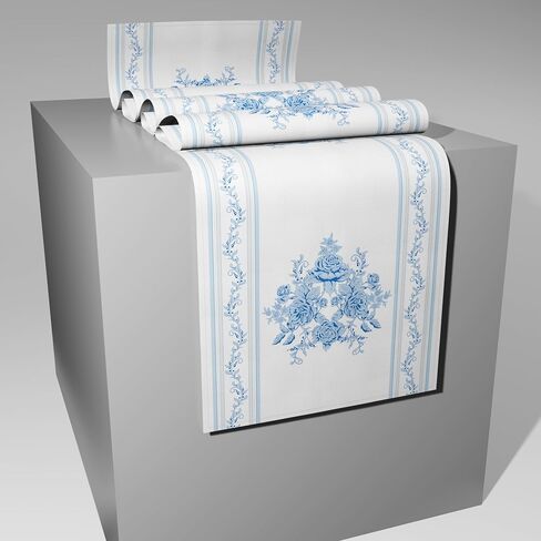 Grandmillennial Home Decor, Blue Floral Tabel Runner 13x72 inches, Chic Dining Room Decor in Saudi Arabia