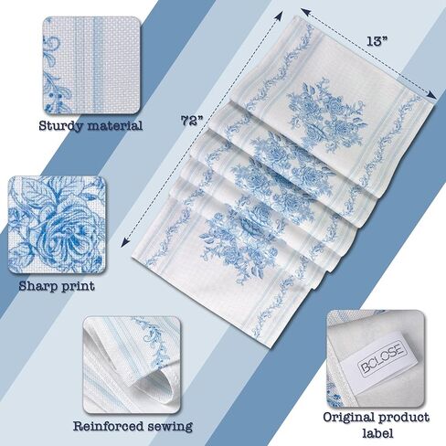 Grandmillennial Home Decor, Blue Floral Tabel Runner 13x72 inches, Chic Dining Room Decor in Saudi Arabia