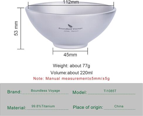 Boundless Voyage 420ml Titanium Double Walled Bowl for Adult Children Ultralight Portable Soup Rice Food Bowl Outdoor Camping Durable Metal Tableware Ti1084T in Kuwait