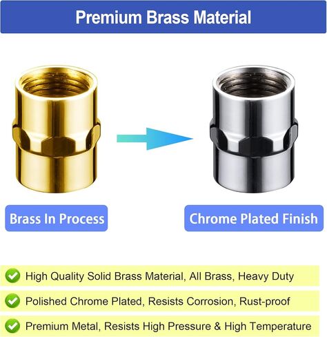 وصلة تركيب الأنابيب النحاسية، وصلة الدش، G 1/2" x G 1/2" IPS أنثى مترابطة (طول 1.18 بوصة)، لأنابيب السباكة المنزلية الموسعة، وصلات تمديد الخرطوم، كروم مصقول in Kuwait