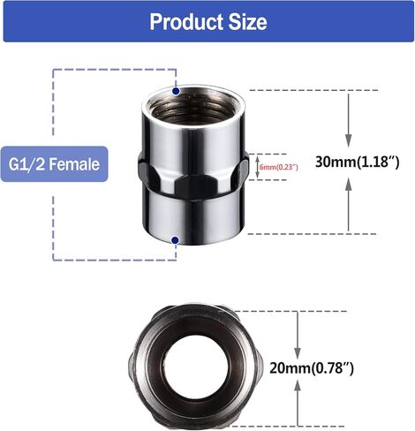 وصلة تركيب الأنابيب النحاسية، وصلة الدش، G 1/2" x G 1/2" IPS أنثى مترابطة (طول 1.18 بوصة)، لأنابيب السباكة المنزلية الموسعة، وصلات تمديد الخرطوم، كروم مصقول in Kuwait