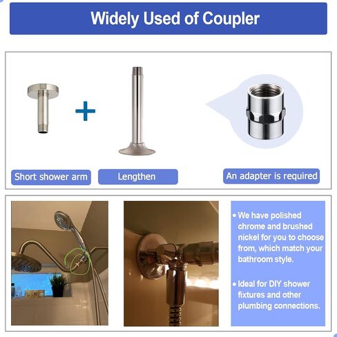 وصلة تركيب الأنابيب النحاسية، وصلة الدش، G 1/2" x G 1/2" IPS أنثى مترابطة (طول 1.18 بوصة)، لأنابيب السباكة المنزلية الموسعة، وصلات تمديد الخرطوم، كروم مصقول in Kuwait