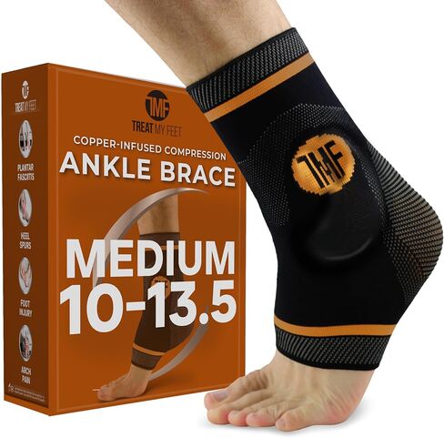 Compression Ankle Brace with Silicone Ankle Support and Copper - Plantar Fasciitis Brace for Foot Pain & Achilles Tendonitis Relief - Ankle Brace for Women & Men - Medium Size in Saudi Arabia