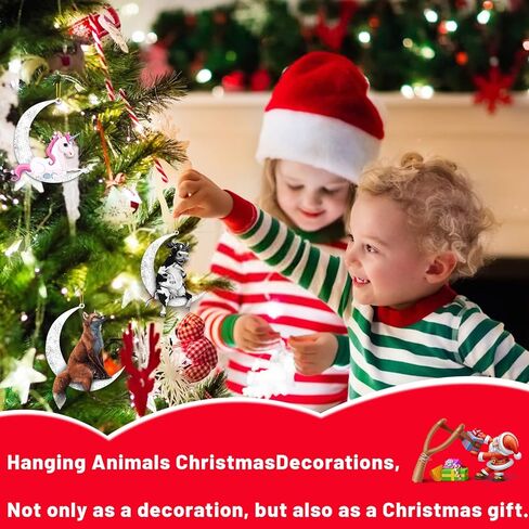 الحيوانات يجلس على القمر شجرة عيد الميلاد الخشب قلادة معلقة للزينة في الهواء الطلق، نافذة الجدار شنقا زخرفة غرفة المعيشة ديكور المنزل، مرآة الرؤية الخلفية للسيارة قلادة الظهر (الأبقار) in Kuwait