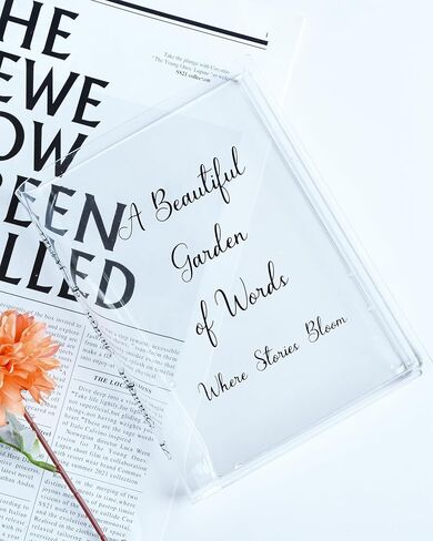 Skywin Acrylic Book Vase Clear - Acrylic Vases for Flowers Aesthetic Room Decor - Clear Book Vase for Flower, Book-Shaped Vase, Acrylic Vases for Centerpieces, or Housewarming Gifts (Black Print) in Kuwait