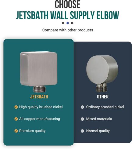 Wall Supply Elbow, Wall Elbow for Hand Held Shower, Solid Brass Square Wall Mount Supply Elbow in Brushed Nickel, JB-022BN in Saudi Arabia
