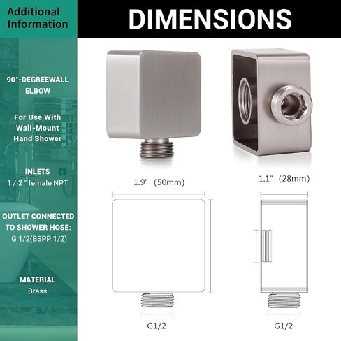 Wall Supply Elbow, Wall Elbow for Hand Held Shower, Solid Brass Square Wall Mount Supply Elbow in Brushed Nickel, JB-022BN in Saudi Arabia