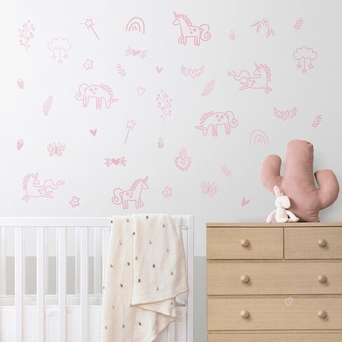 Unicorns and Rainbows Wall Decals Peel and Stick for Kids, Baby Bedroom Nursery and Living Room. 40 pcs Vinyl Wall Stickers Decor (Gold) in Kuwait