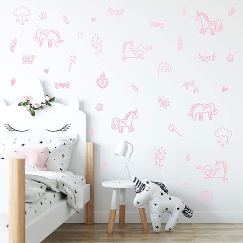 Unicorns and Rainbows Wall Decals Peel and Stick for Kids, Baby Bedroom Nursery and Living Room. 40 pcs Vinyl Wall Stickers Decor (Gold) in Kuwait