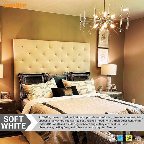 لمبة إضاءة ثريا شفافة Sunlite 80984 LED B11، 4.5 واط (40 وات =)، 300 لومن، 120 فولت، قابلة للتعتيم، قاعدة E26 متوسطة، نجمة الطاقة، 90 CRI، مدرجة في قائمة ETL، طرف طوربيد، 2700 ك أبيض دافئ، عبوة واحدة in Kuwait