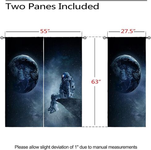 Space Astronaut Sit Cliff Blackout Curtains for Girls Boy Home Decor, Look The Earth Funny Rod Pocket Thermal Insulated Drapes Darkening Window Curtain for Bedroom Living Room, 55 x 63 Inch in Saudi Arabia