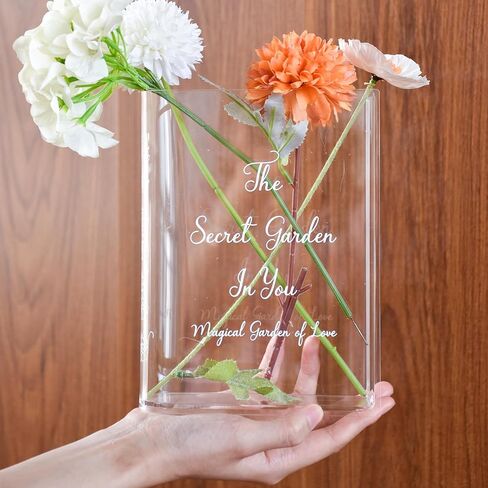 Skywin Acrylic Book Vase Clear - Acrylic Vases for Flowers Aesthetic Room Decor - Clear Book Vase for Flower, Book-Shaped Vase, Acrylic Vases for Centerpieces, or Housewarming Gifts (Black Print) in Kuwait